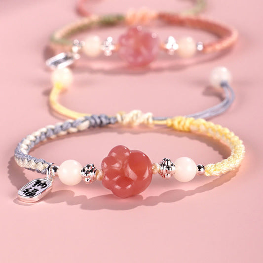 Wear FengShui Yanyuan Agate Cat Claw Paw White Bodhi Seed Fu Character Positive Braided Rope Bracelet