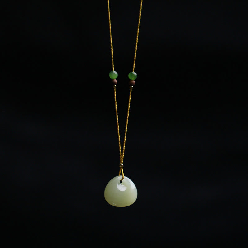 Wear FengShui Natural Hetian Jade Small Bag Pattern Prosperity String Necklace Pendant