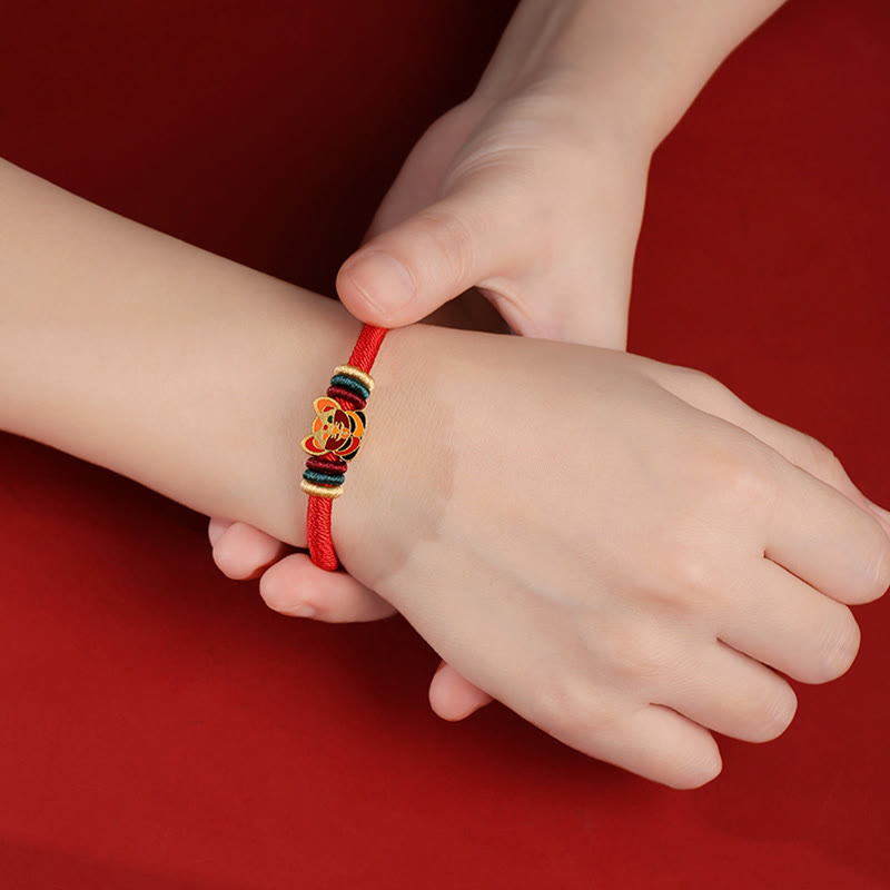 Wear FengShui Handmade 925 Sterling Silver Year of the Dragon Cute Chinese Zodiac Luck Braided Red Bracelet