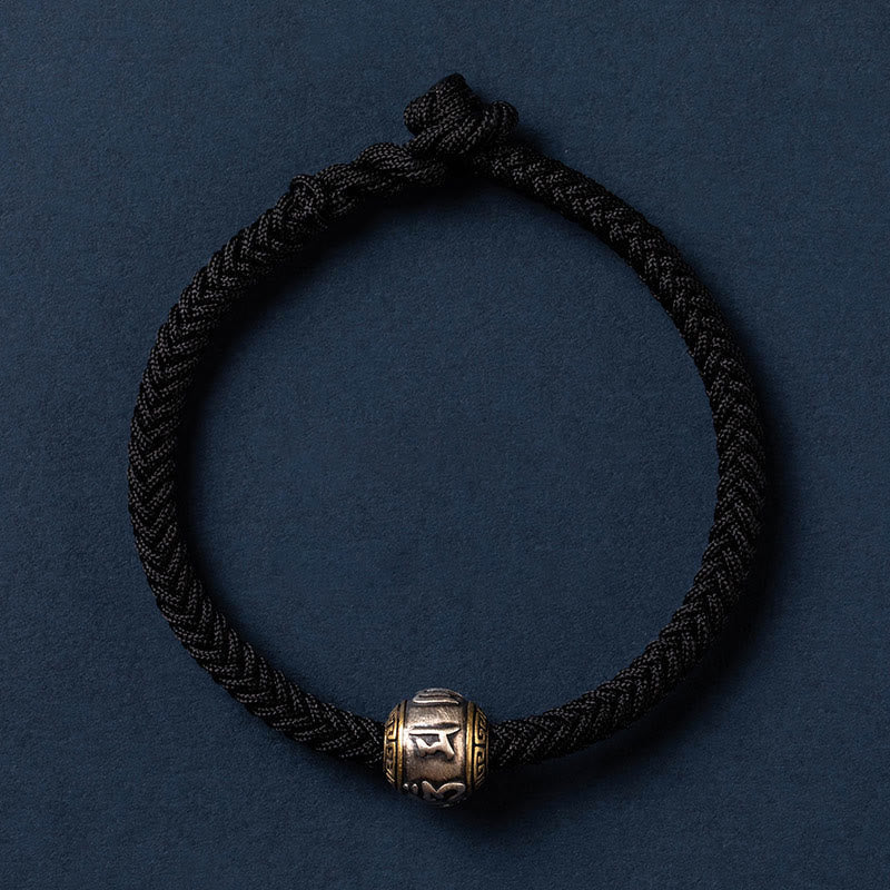 Wear FengShui 925 Sterling Silver Tibet Handmade Om Mani Padme Hum Luck Protection King Kong Knot Braided Bracelet