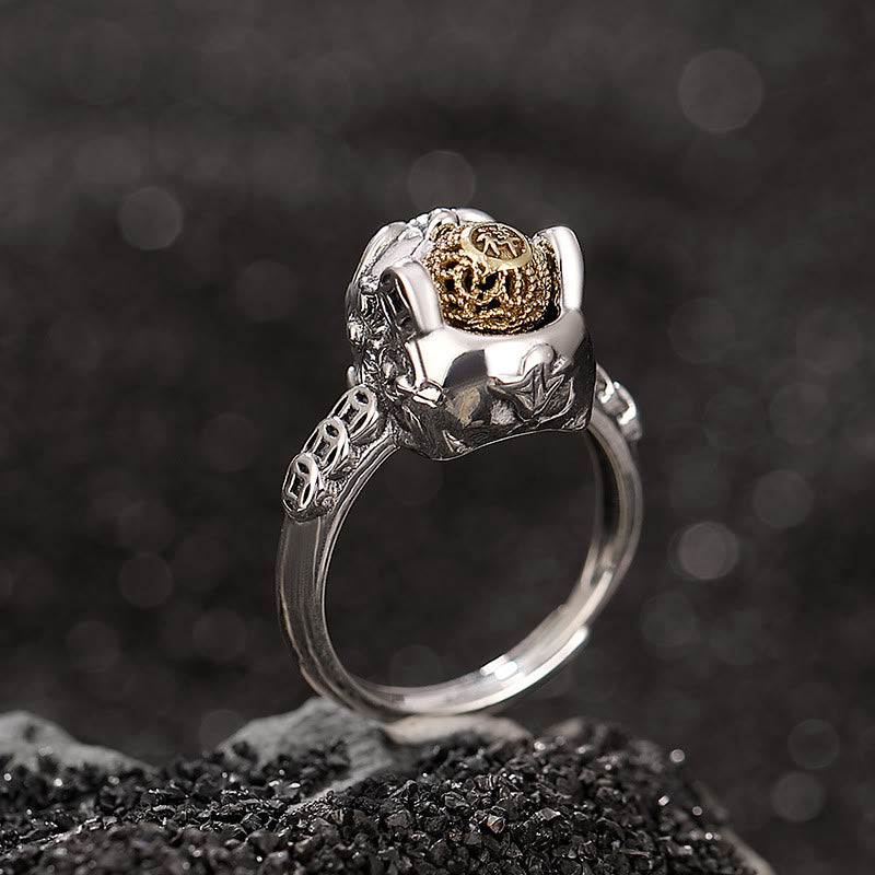 Wear FengShui 925 Sterling Silver PiXiu Copper Coin Wealth Adjustable Ring