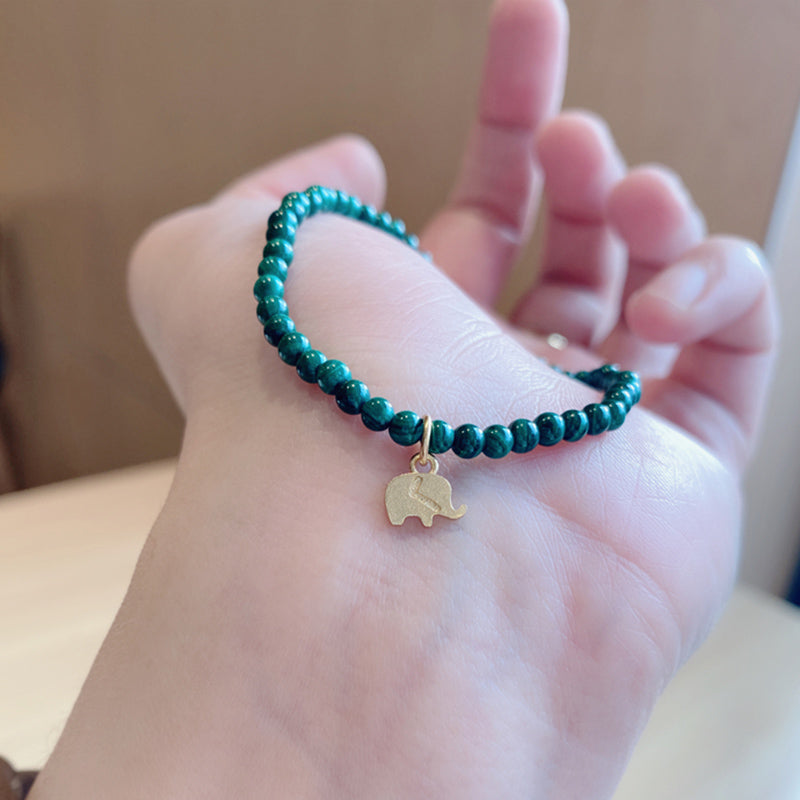 Wear FengShui Natural Malachite Elephant Anti-Anxiety Charm Bracelet