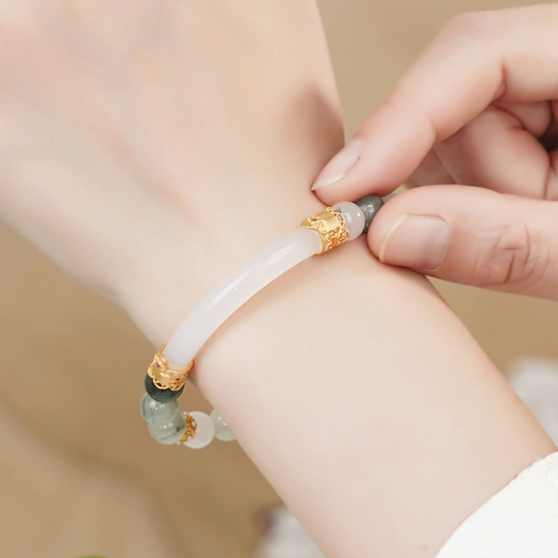Wear FengShui Natural Tianshan Jade Chalcedony Luck Bracelet