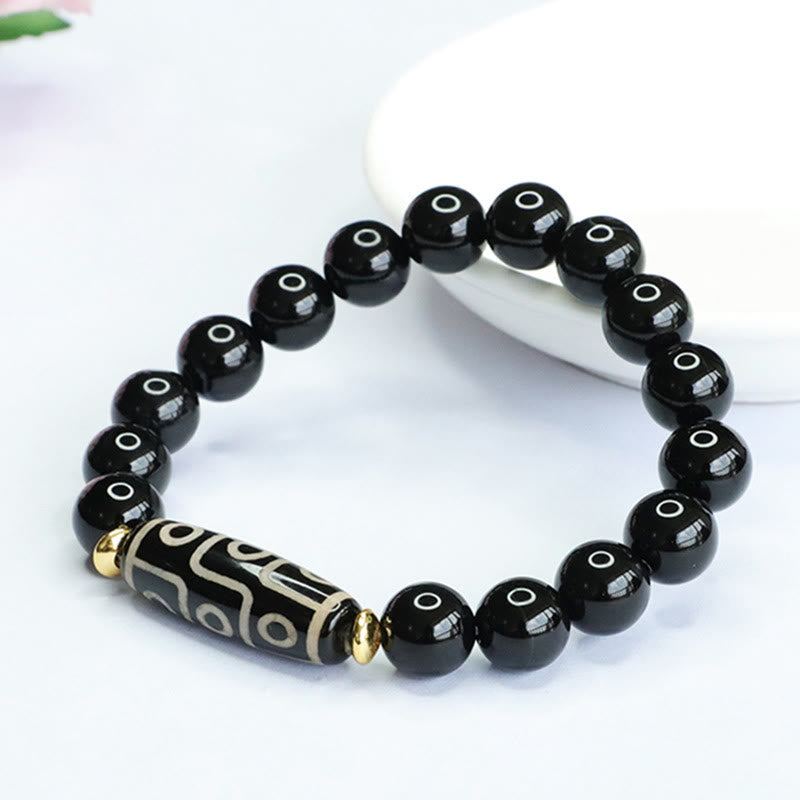 Wear FengShui Tibetan Nine-Eye Dzi Bead Black Onyx Power Bracelet