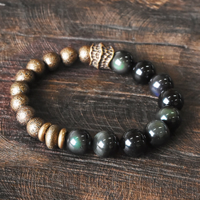 Wear FengShui Rainbow Obsidian Copper Bead Positive Transformation Bracelet