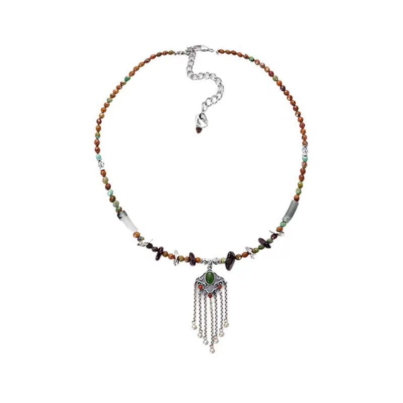 Wear FengShui Tibetan Crystal Stone Copper Luck Tassel Necklace Pendant