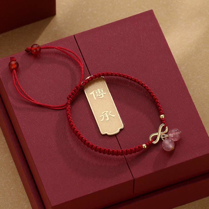 Wear FengShui Strawberry Quartz Crystal Endless Knot Love Healing Red String Weave Bracelet
