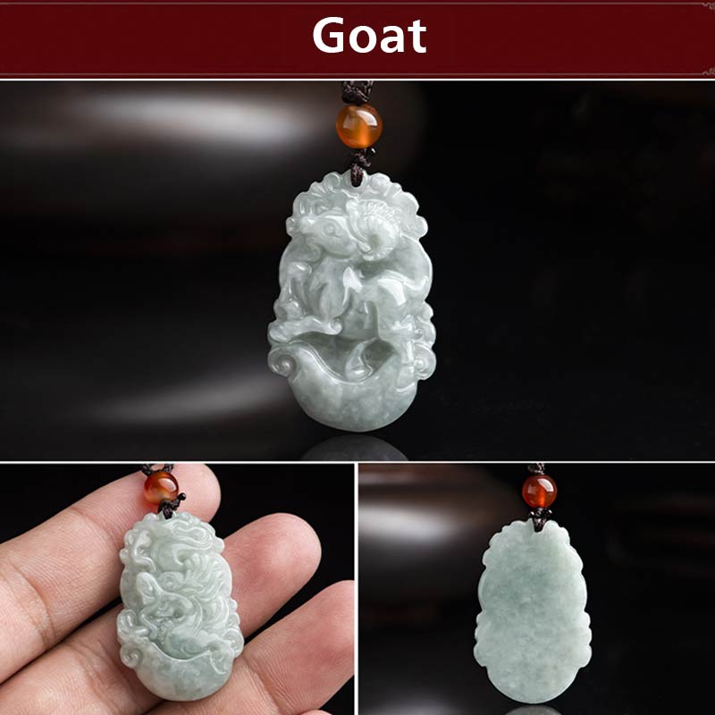 Wear FengShui Natural Jade 12 Chinese Zodiac Sucess Pendant Necklace