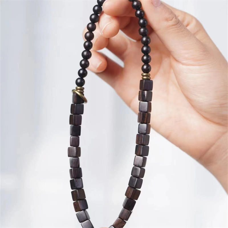 Wear FengShui Tibet Ebony Wood Square Beads Peace Double Wrap Bracelet