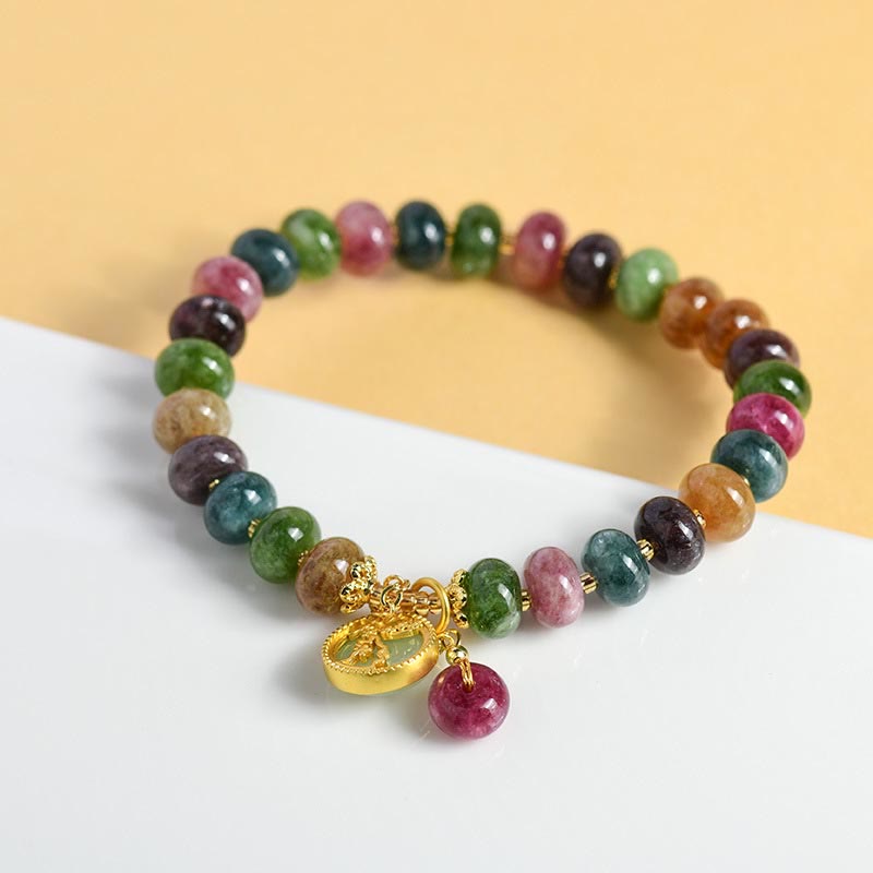 Wear FengShui Colorful Tourmaline Cute Flower Rabbit Charm Love Bracelet