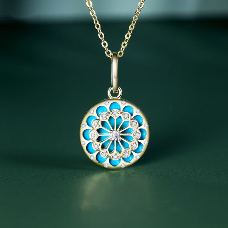 Wear FengShui 925 Sterling Silver Round Turquoise Zircon Protection Strength Necklace Pendant