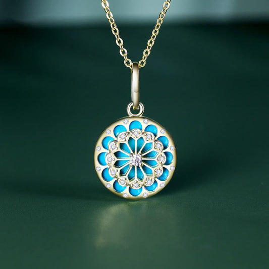 Wear FengShui 925 Sterling Silver Round Turquoise Zircon Protection Strength Necklace Pendant