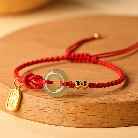 Wear FengShui Hetian Jade Peace Buckle Fu Character String Luck Bracelet