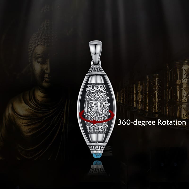 Wear FengShui Tibet Om Mani Padme Hum Protection Necklace Rotatable Pendant