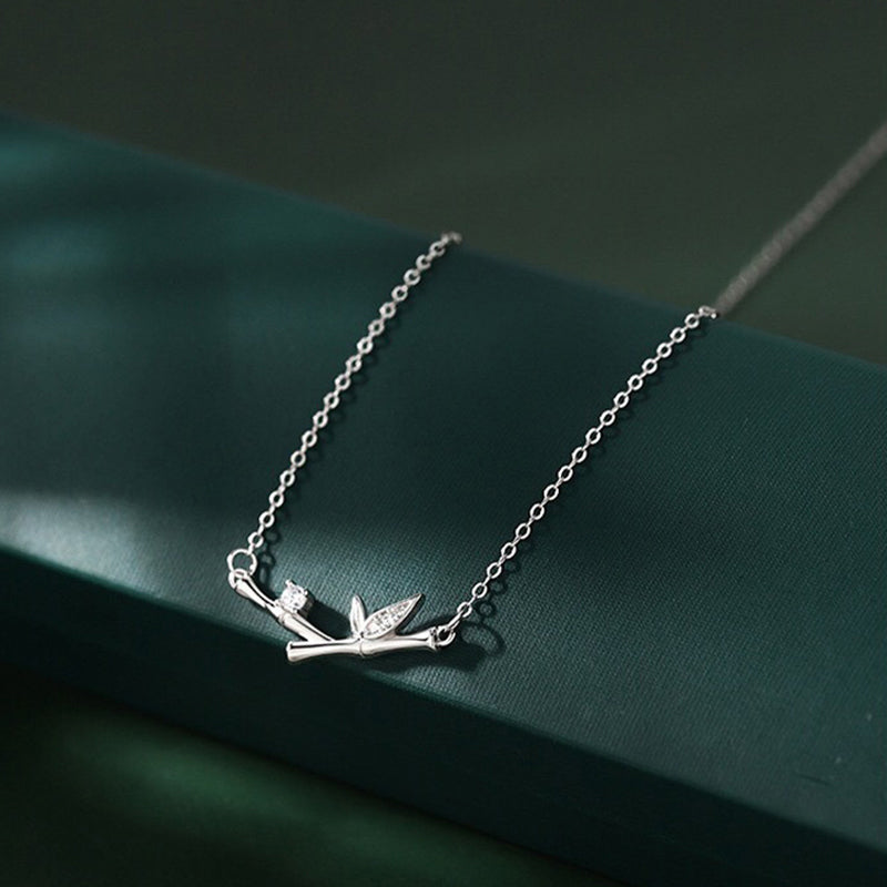 Wear FengShui Bamboo Leaf Design Copper Zircon Wealth Necklace Pendant