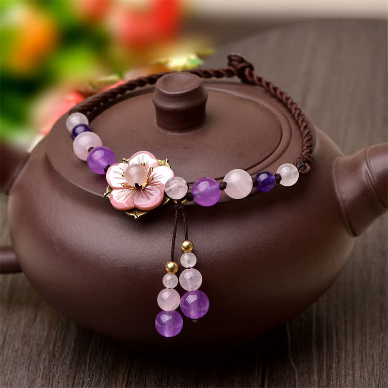 Wear FengShui Natural Amethyst Rose Quartz Crystal Charm Lucky Healing Anklet