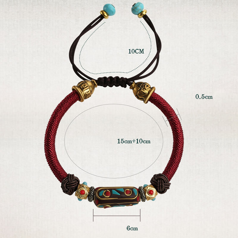 Wear FengShui Handmade Tibetan Turquoise Om Mani Padme Hum Strength Braided Bracelet