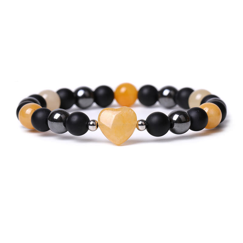 Wear FengShui Black Onyx Tiger Eye Stone Crystal Love Heart Protection Bracelet