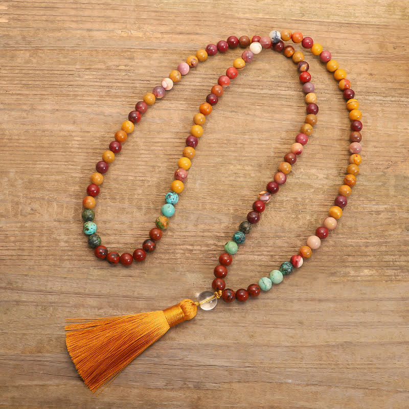 Wear FengShui 108 Mala Beads Mookaite Emotional Growth Bracelet Tassel Necklace Pendant