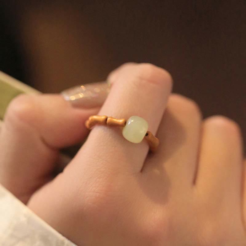 Wear FengShui Hetian Jade Beaded Bamboo Prosperity Luck Ring
