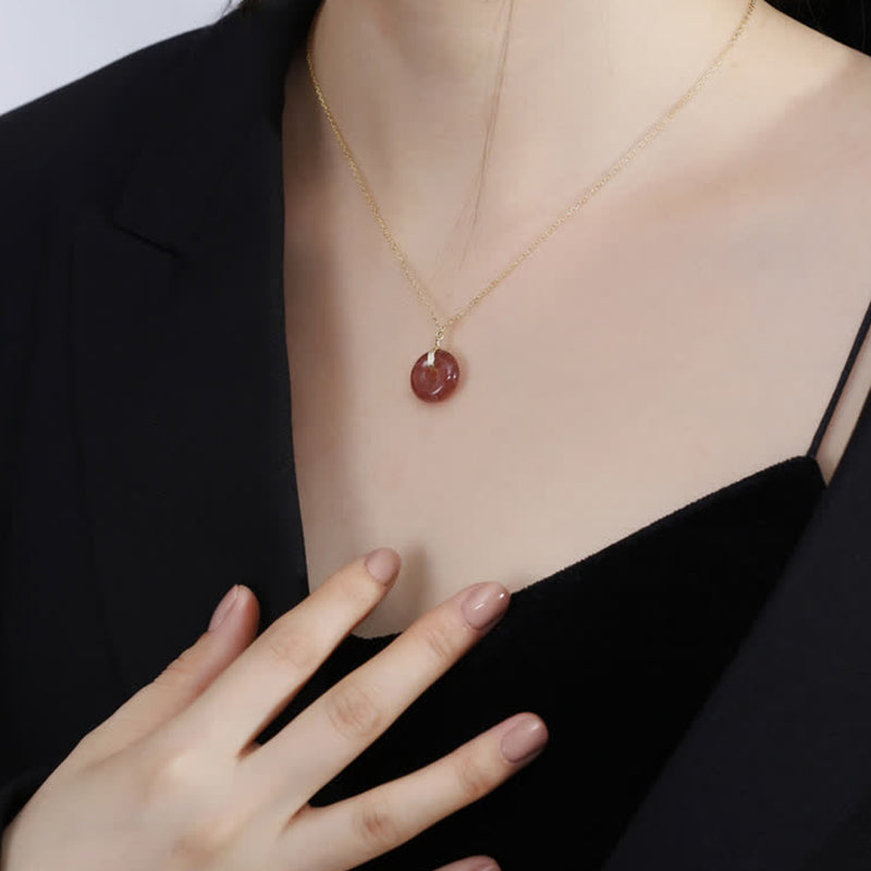 Wear FengShui 925 Sterling Silver Strawberry Quartz Healing Positive Necklace