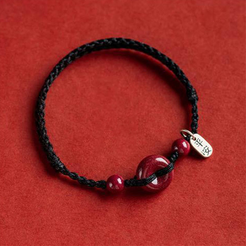 Wear FengShui Handmade Cinnabar Peace Buckle Safe and Healthy Charm Blessing String Bracelet Anklet