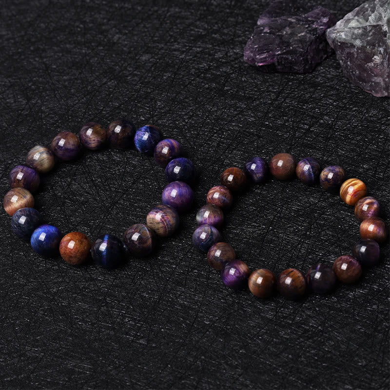 Wear FengShui Natural Purple Tiger Eye Protection Strength Bracelet