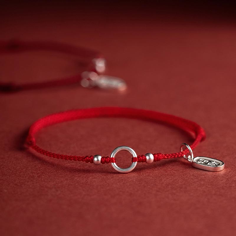 Wear FengShui 925 Sterling Silver Lucky Fortune Peace Joy Lotus Peace Buckle Red String Bracelet