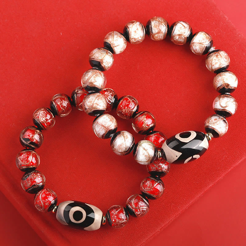 Wear FengShui Tibetan Nine-Eye Dzi Bead Three-eyed Dzi Bead Liuli Glass Bead Wealth Bracelet