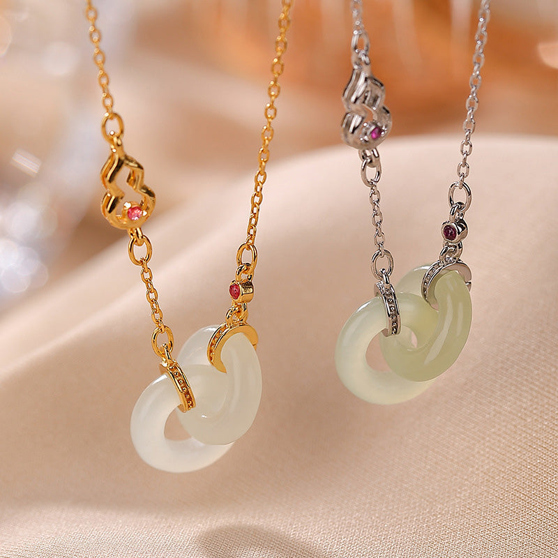 Wear FengShui 925 Sterling Silver Round Jade Luck Prosperity Necklace Chain Pendant