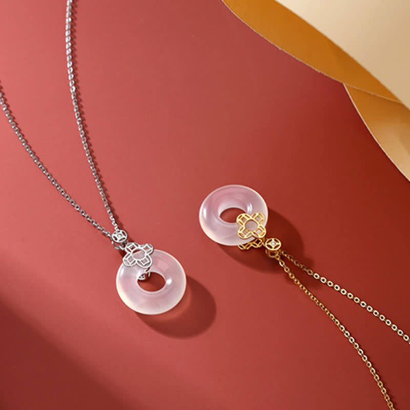 Wear FengShui 925 Sterling Silver Chalcedony Coin Peace Buckle Positive Necklace Pendant