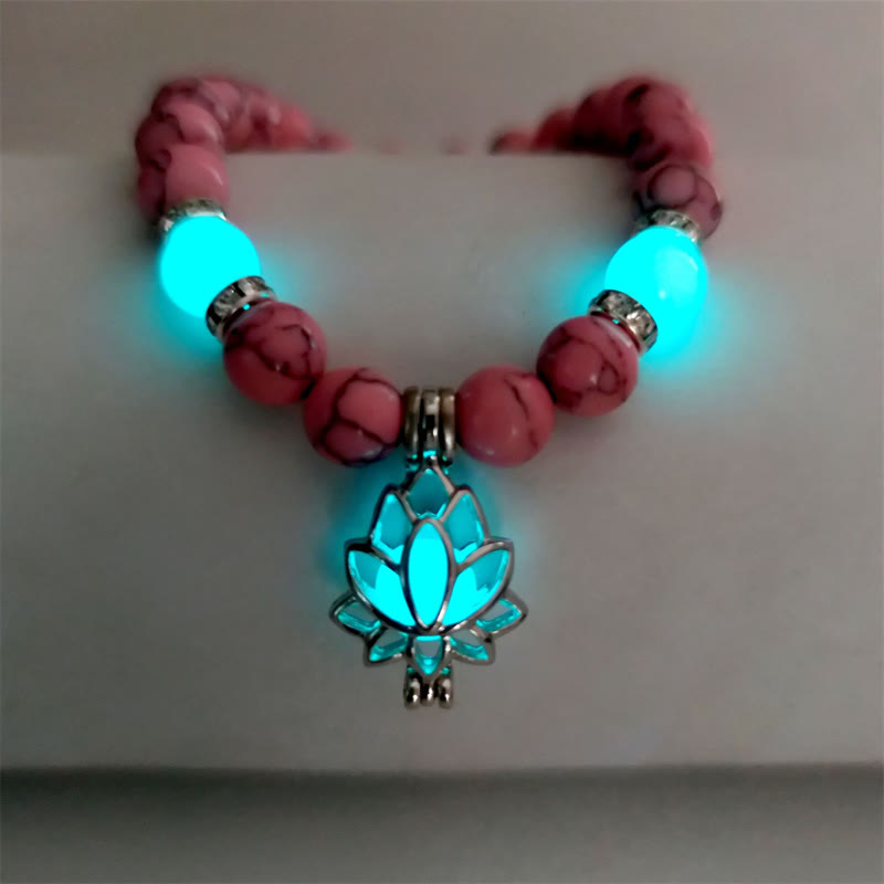 Wear FengShui Tibetan Turquoise Glowstone Luminous Bead Lotus Protection Bracelet