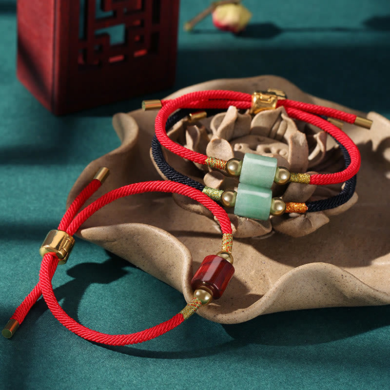 Wear FengShui Tibet Handmade Green Aventurine Red Stone Malachite Luck Protection Braided Rope Bracelet