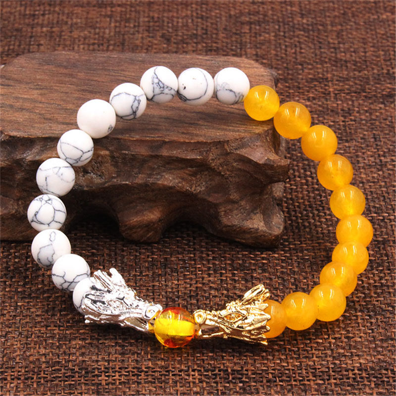 Wear FengShui White Turquoise Lava Rock Dragon Blessing Beaded Bracelet