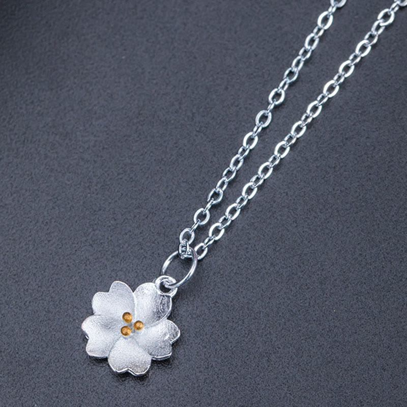 Wear FengShui 925 Sterling Silver Cherry Blossom Flower Blessing Necklace Pendant