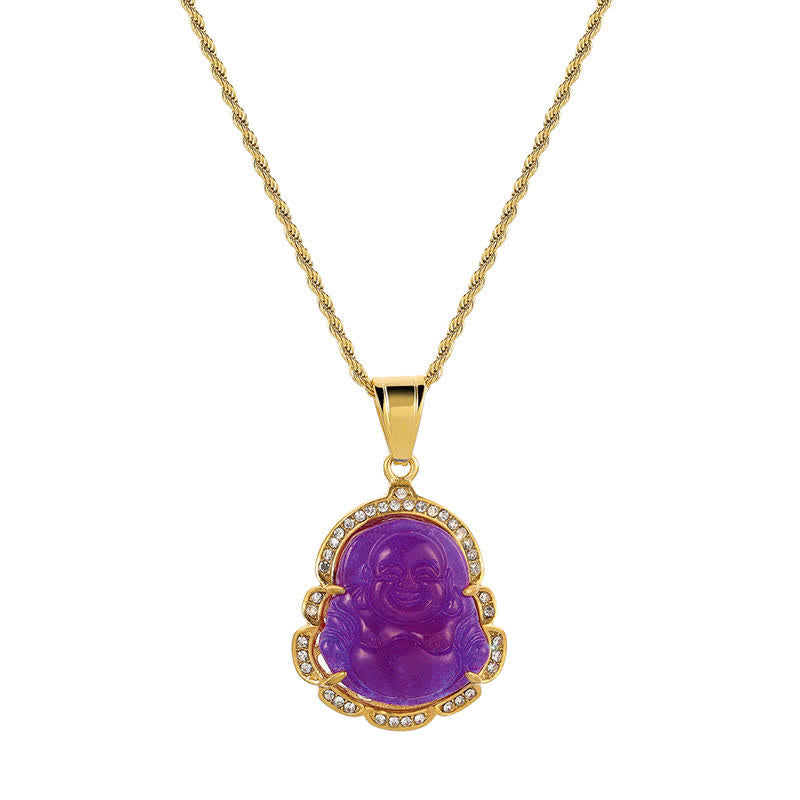 Wear FengShui 18K Gold Filled Laughing Buddha Jade Luck Necklace Chain Pendant