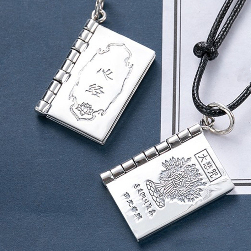 Wear FengShui 990 Sterling Silver Heart Sutra Great Compassion Shurangama Mantra Lotus Vajra Peace Necklace Pendant