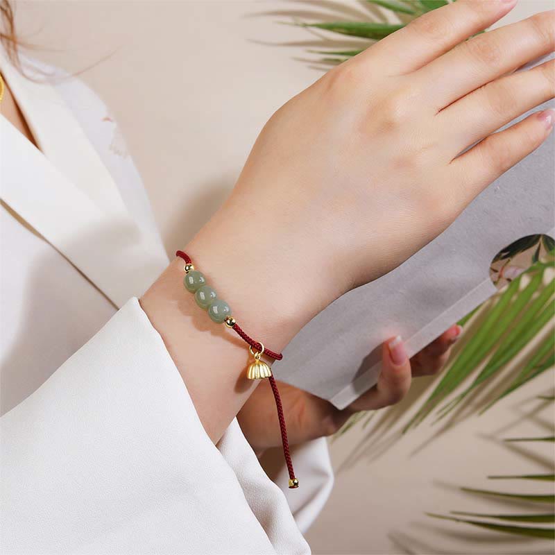Wear FengShui Handmade Hetian Jade Bead Lotus Pod Prosperity Luck Braided Bracelet