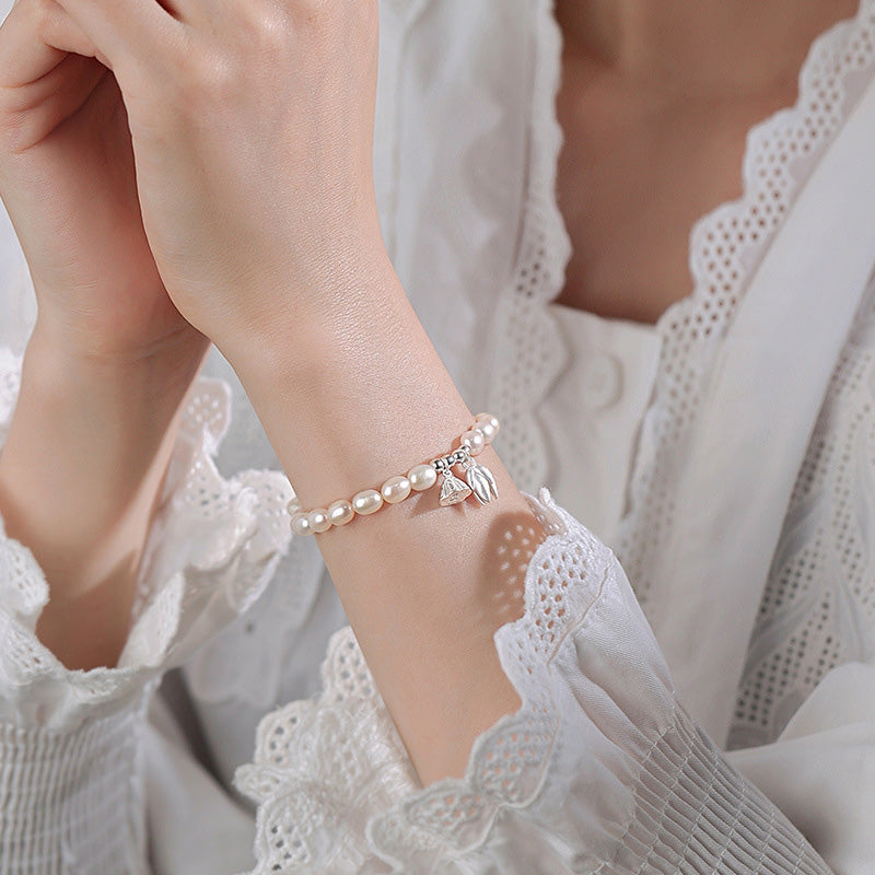Wear FengShui 999 Sterling Silver Lotus Flower Pod Natural Pearl Healing Bracelet