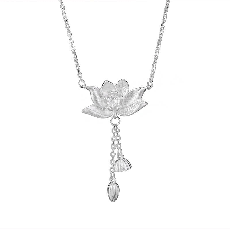 Wear FengShui 999 Sterling Silver Lotus Flower Pod Carved Enlightenment Necklace Pendant