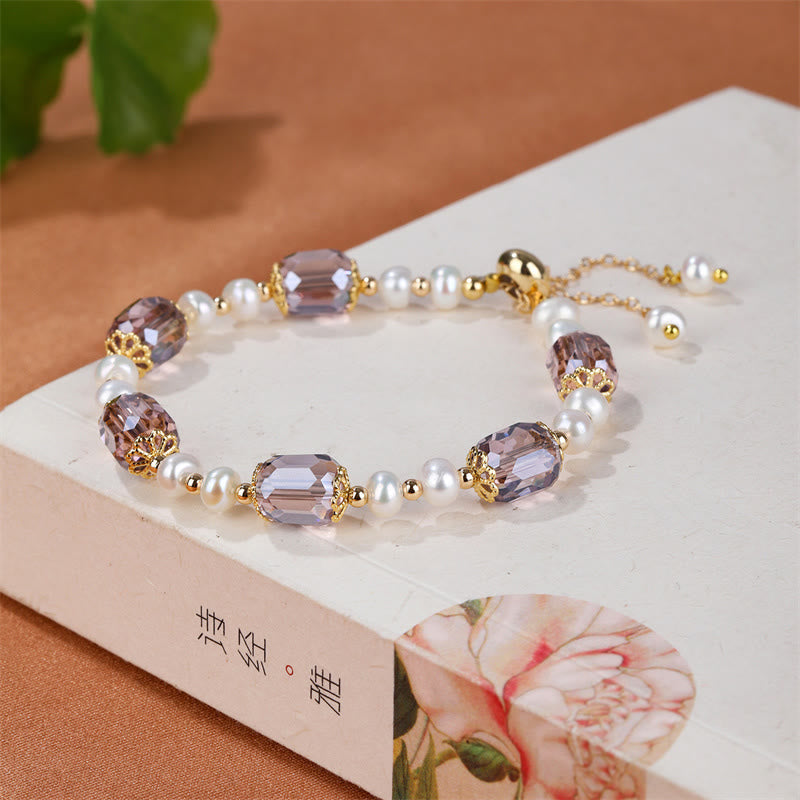 Wear FengShui Natural Amethyst Pearl Peace Healing Chain Bracelet