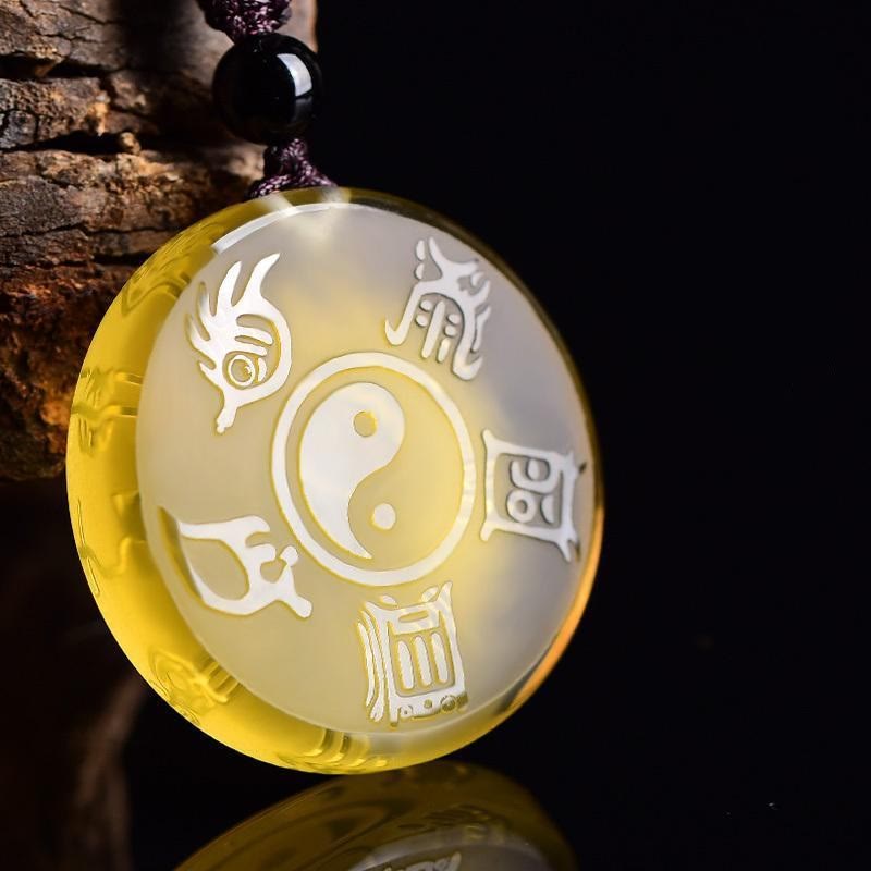 Wear FengShui Taoism Five Sacred Mountains Yin Yang Symbol Liuli Crystal Balance Necklace Pendant Key Chain