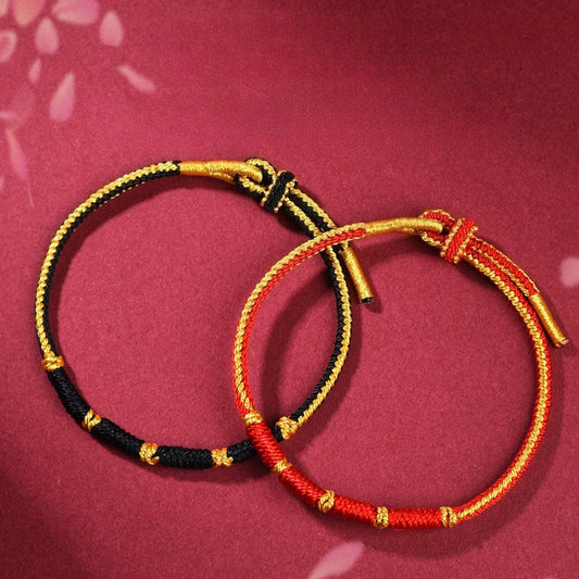 Handmade Adjustable Red String Couple Bracelet - Good Fortune Amulet