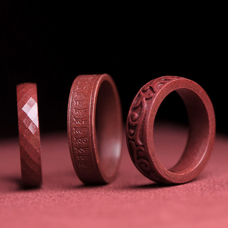 Wear FengShui Cinnabar Om Mani Padme Hum Auspicious Clouds Blessing Ring