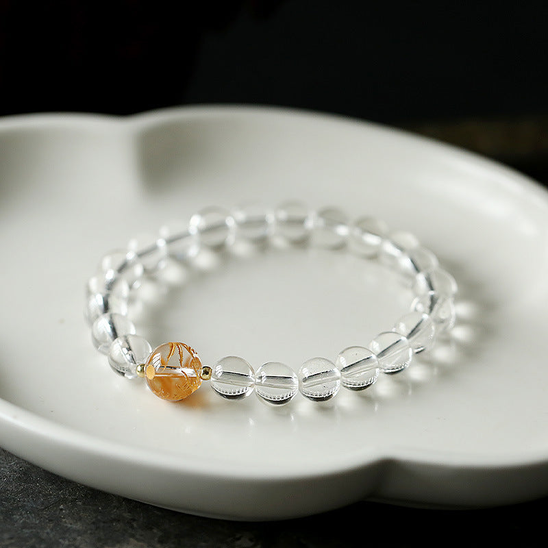 Wear FengShui Natural Black Obsidian White Crystal Black Onyx Dragon Strength Bracelet