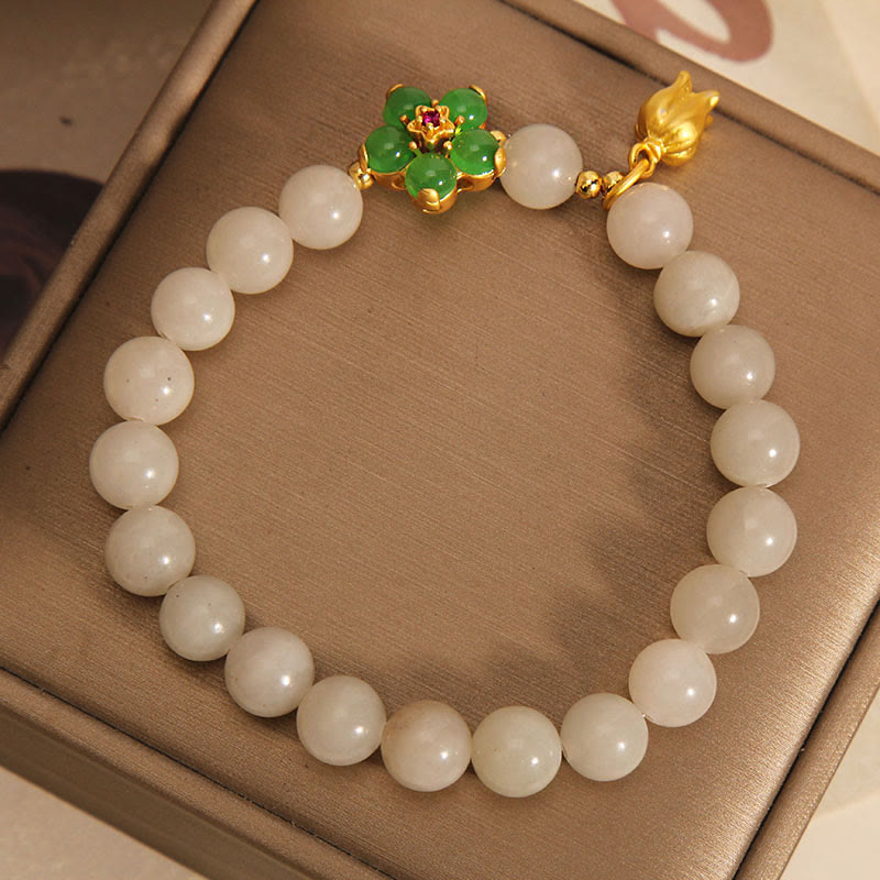 Wear FengShui Natural Jade Green Flower Lily Of The Valley Luck Bracelet