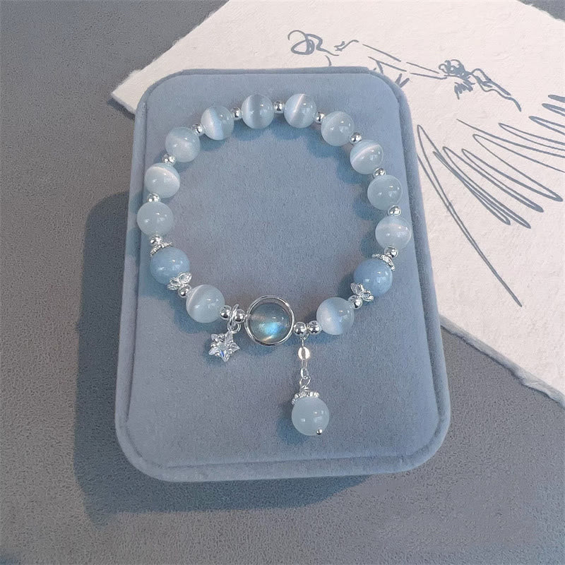 Wear FengShui Cat's Eye Moonstone Butterfly Star Charm Support Bracelet