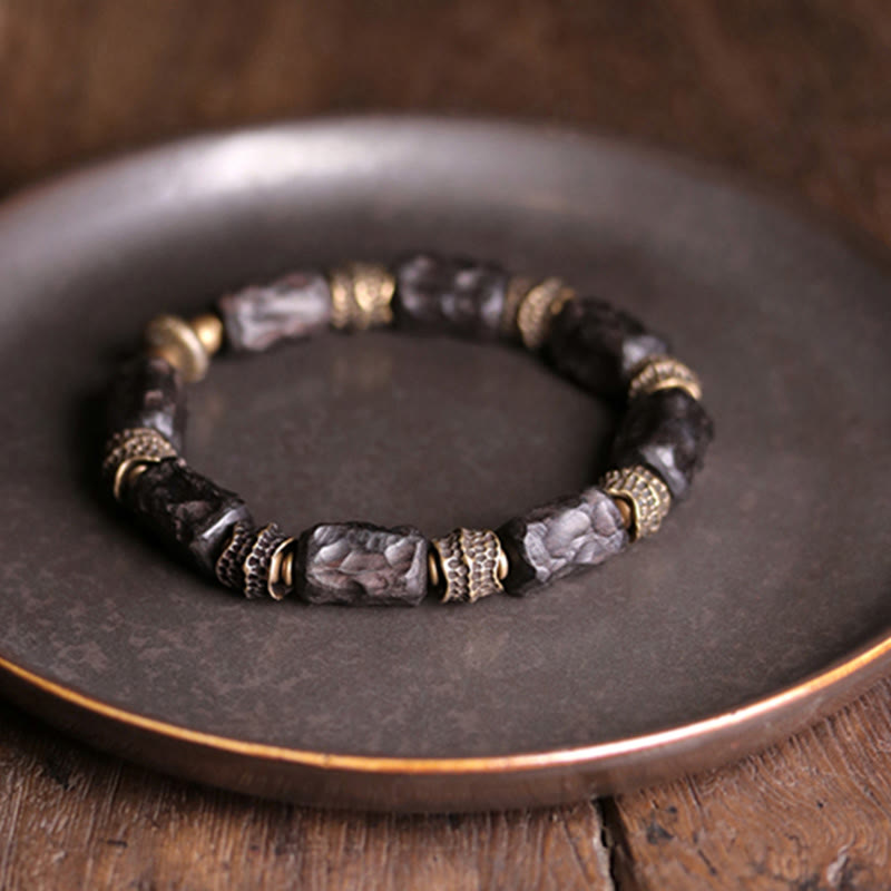 Wear FengShui Tibetan Ebony Wood Copper Calm Peace Bracelet