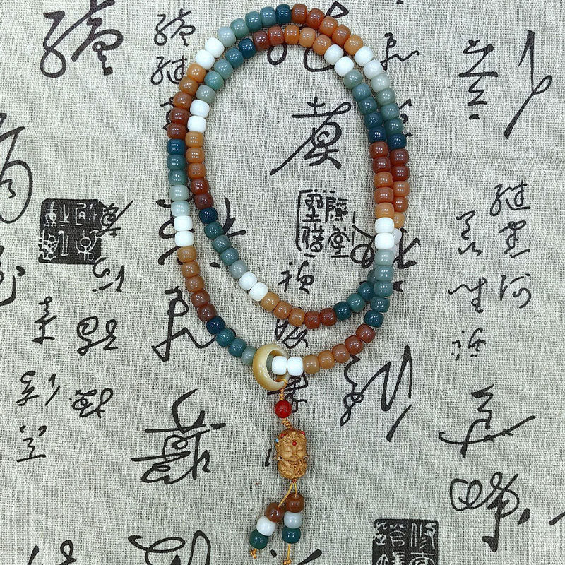 Wear FengShui 108 Mala Beads Gradient Bodhi Seed Green Tara Buddha Engraved Peace Harmony Bracelet