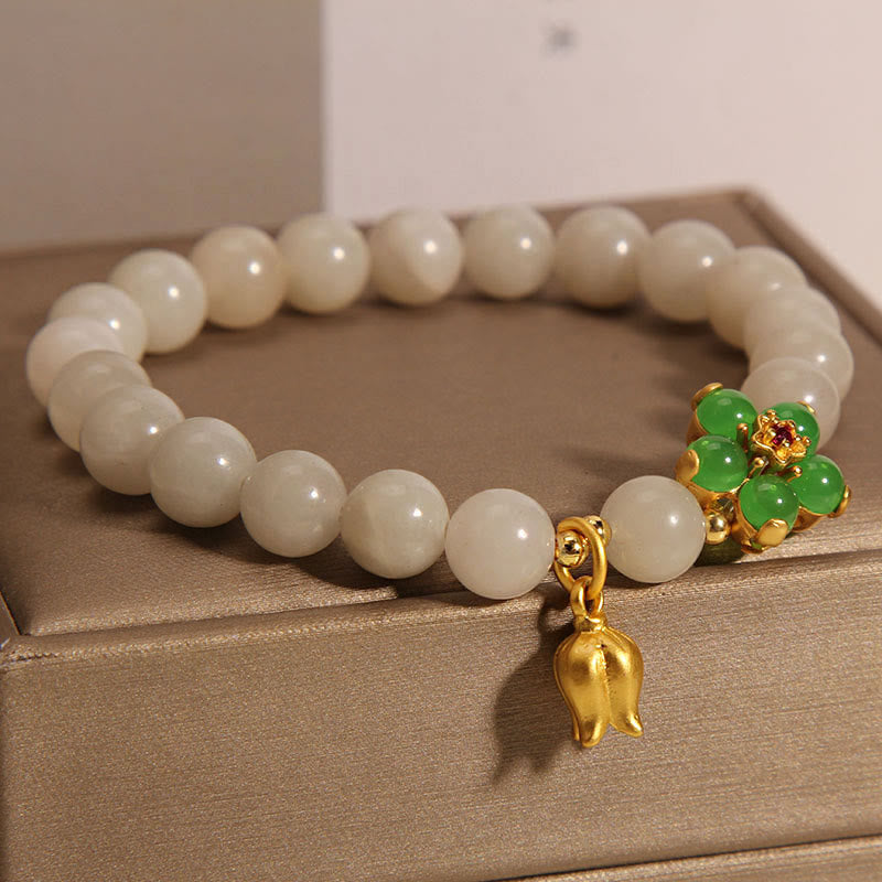 Wear FengShui Natural Jade Green Flower Lily Of The Valley Luck Bracelet